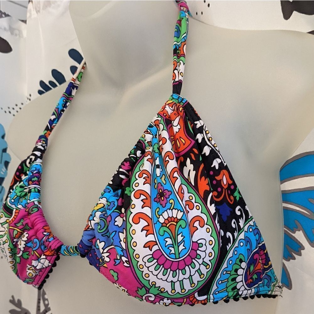 Kenneth Cole Reaction Colorful Halter String Bikini w/Black Bottoms Size M - Picture 3 of 14